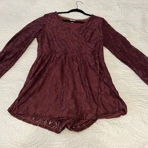 Maroon, lace romper